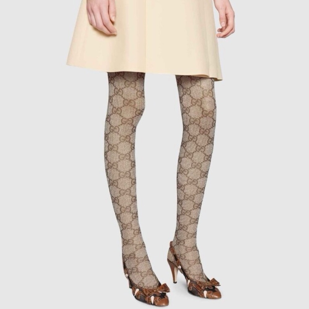 🆕😍❤️Gucci Beige/Brown GG Patterned Women's Tights Medium - Picture 13 of 16